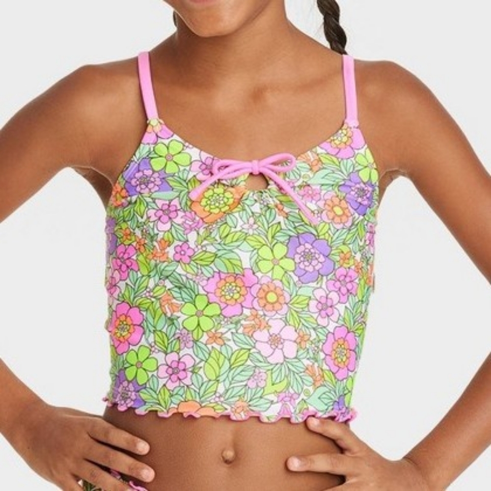 Cat & Jack Girls' Flower Love Midkini Top Only